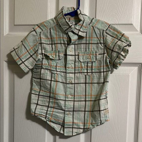 Carter's Green and Orange Button Down Shirt with Short Sleeves - Picture 1 of 4